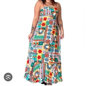 Colorful Geometric Print Maxi Dress